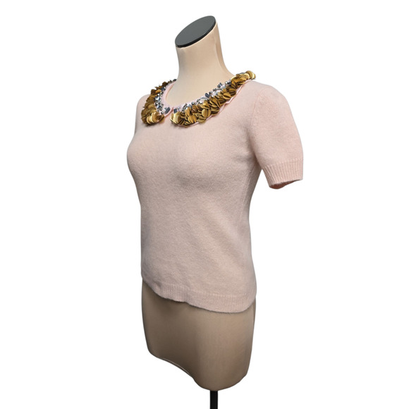 Corey Lynn Calter Sweater Womens XS Angora Embellished Collar Short Sleeve Knit‎ - Picture 7 of 8